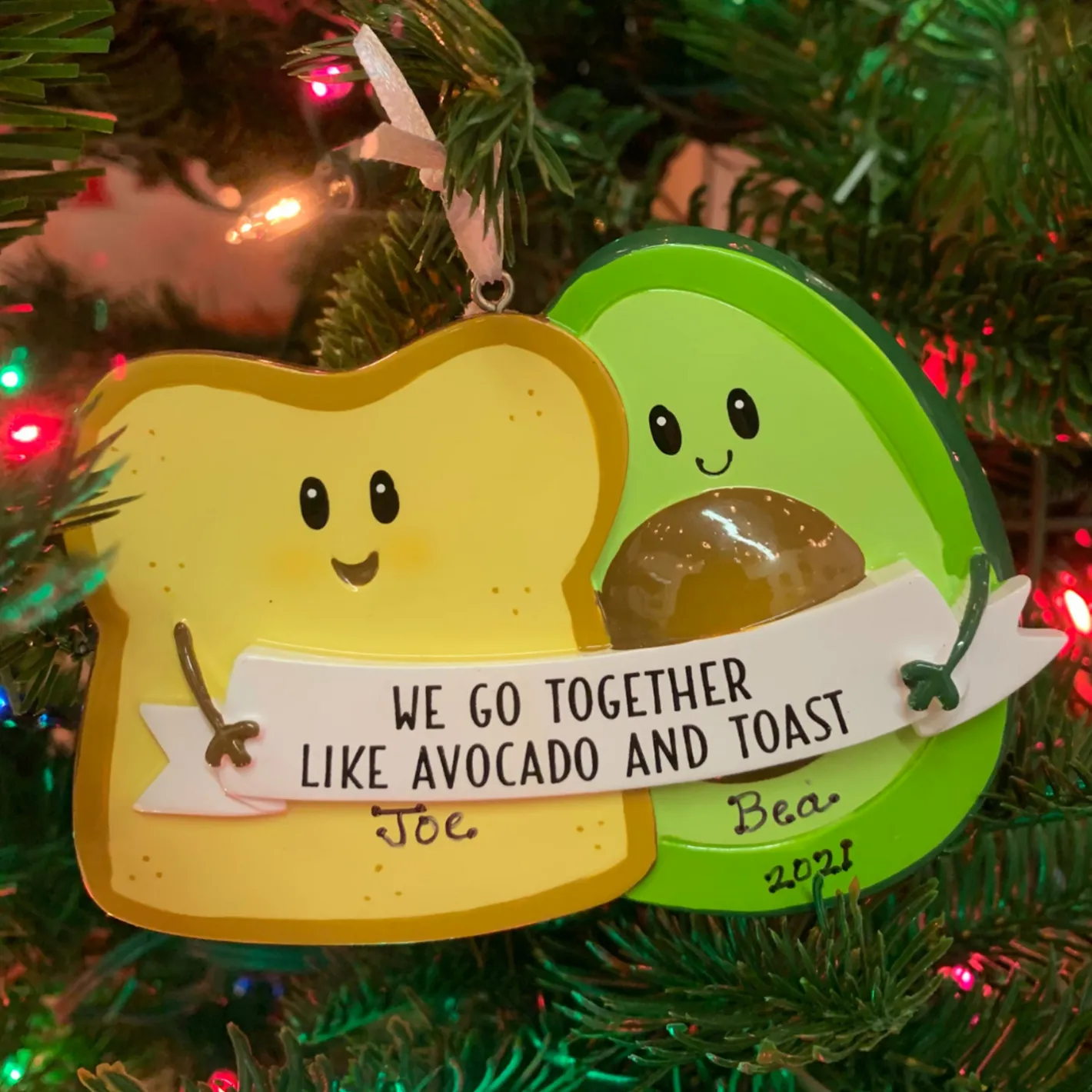 Polar X 4.25" Avocado and Toast Couple Personalized Christmas Ornament OR2199