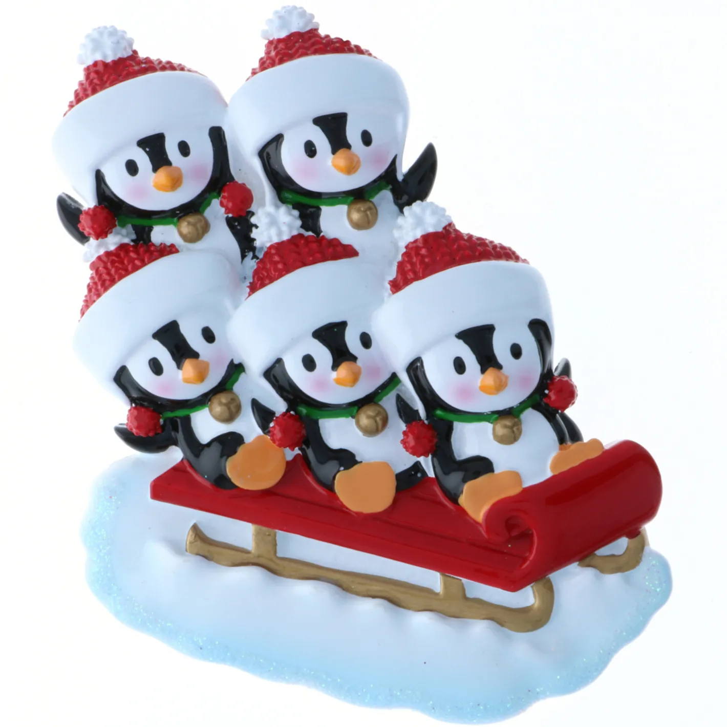 Polar X 4.25" Family of 5 Penguins on Sled Personalized Christmas Ornament OR1915-5 New