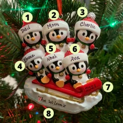 Polar X 4.5" Family of 6 Penguins on Sled Personalized Christmas Ornament OR1915-6 New