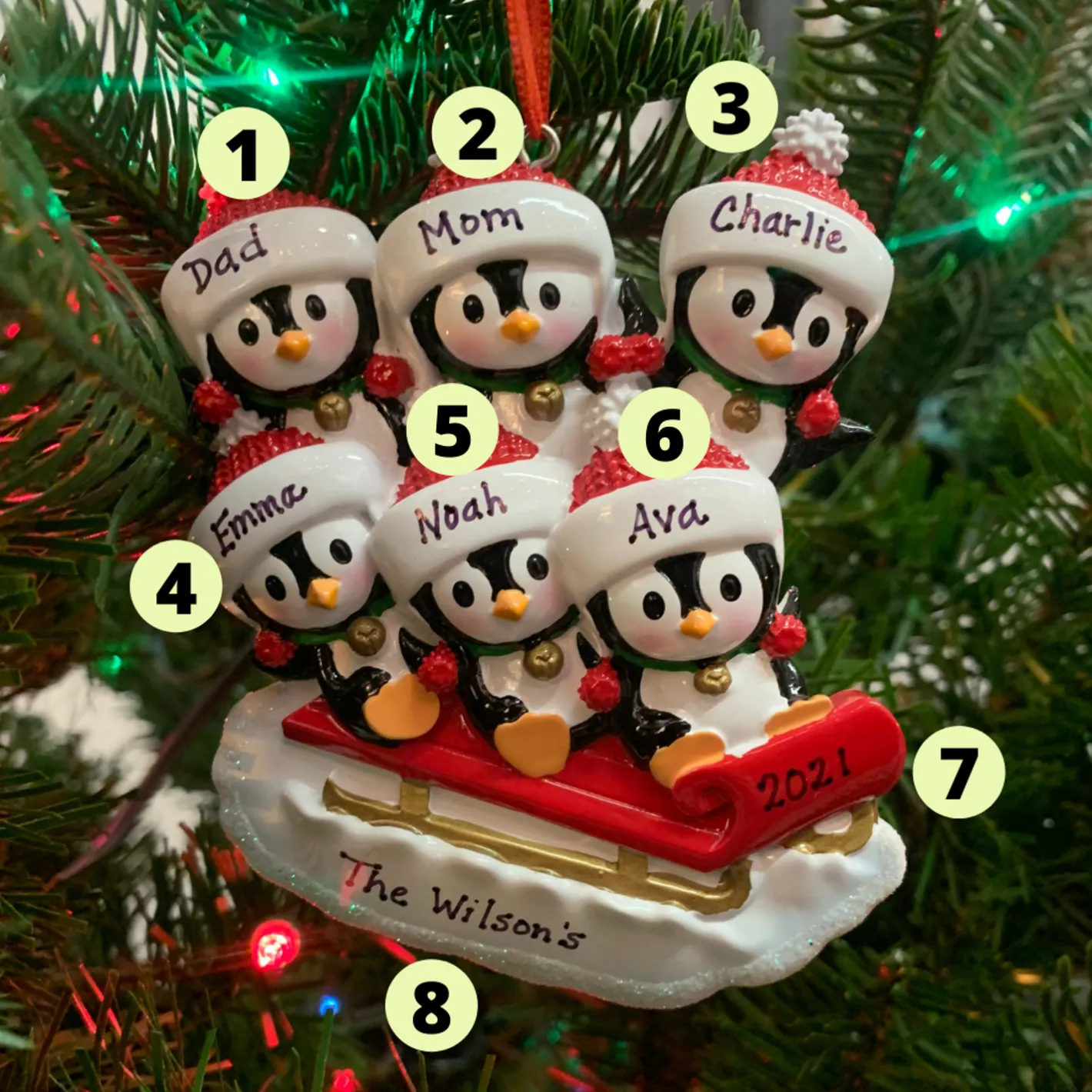 Polar X 4.5" Family of 6 Penguins on Sled Personalized Christmas Ornament OR1915-6 New