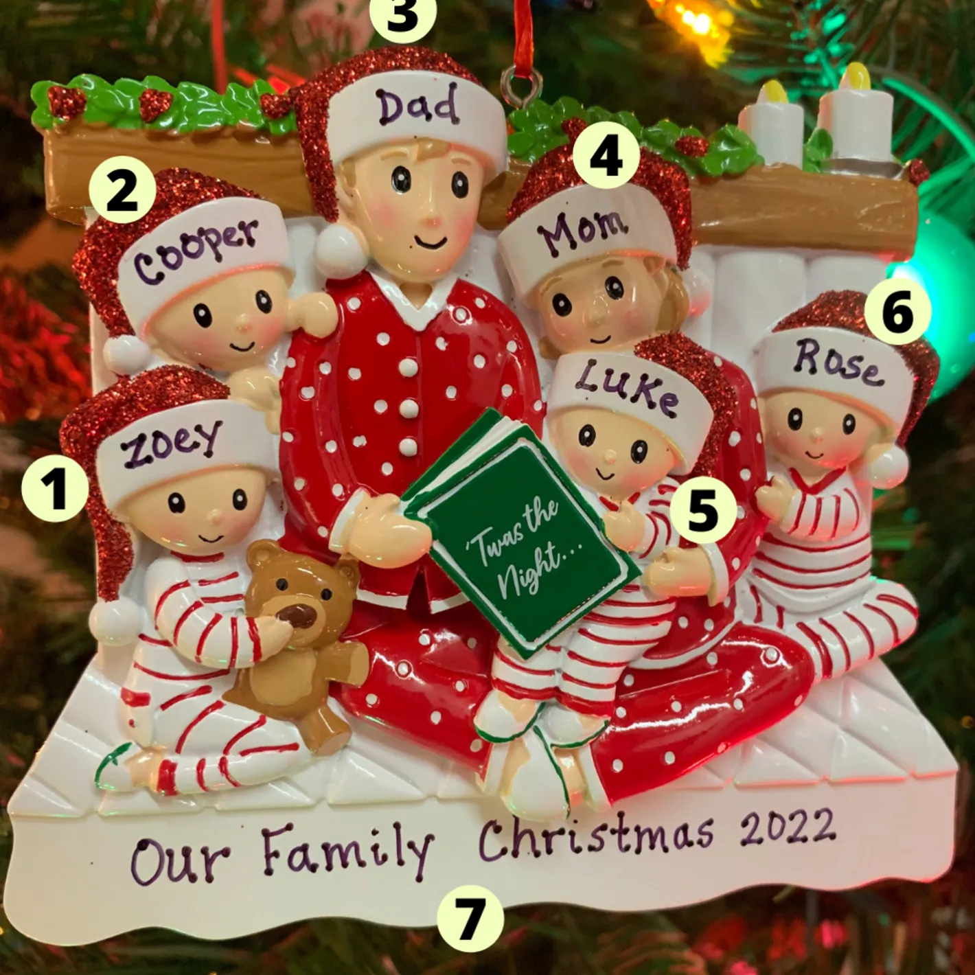 Polar X 4.75" Family of 6 Reading in Bed Personalized Christmas Ornament OR2025-6 Outlet