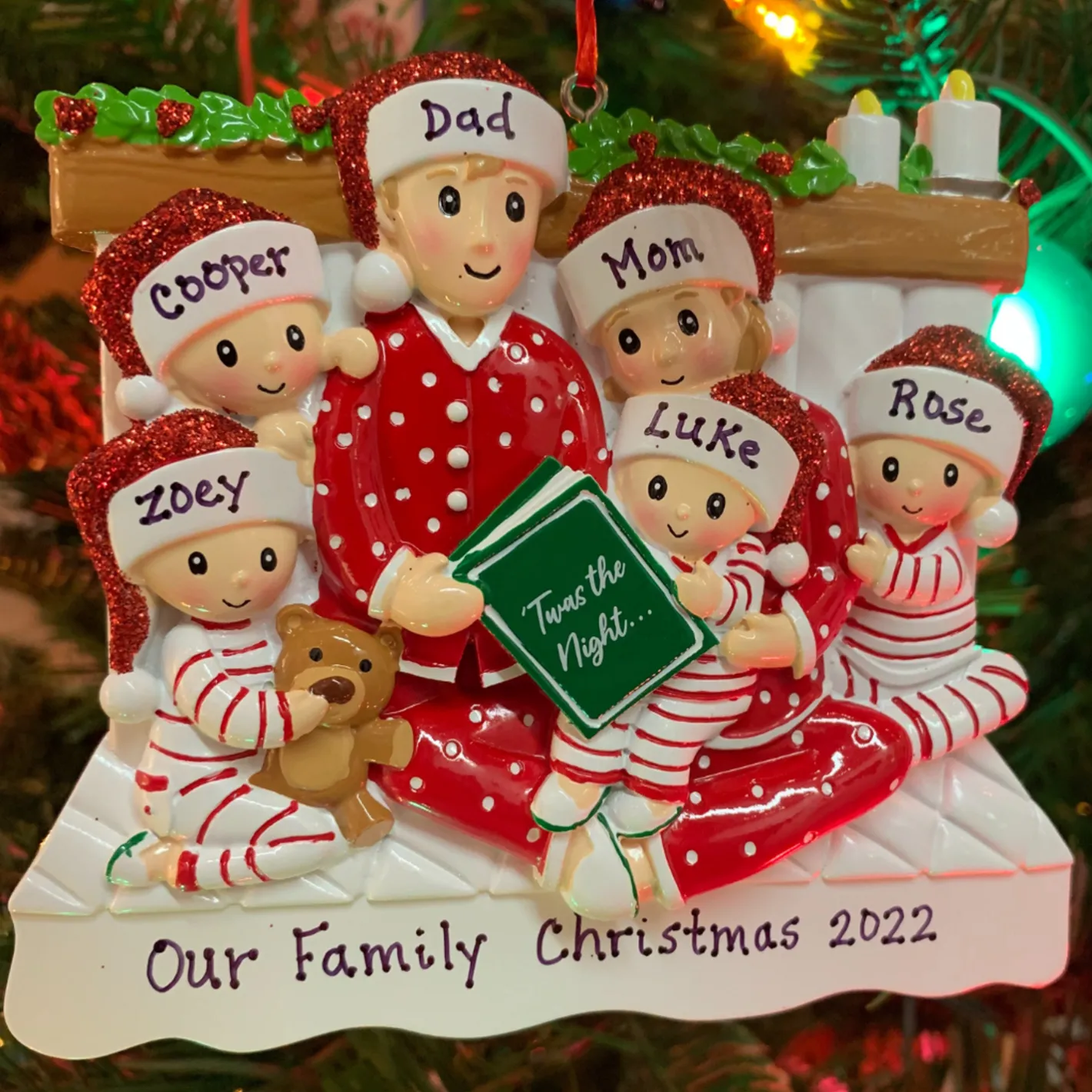 Polar X 4.75" Family of 6 Reading in Bed Personalized Christmas Ornament OR2025-6 Outlet