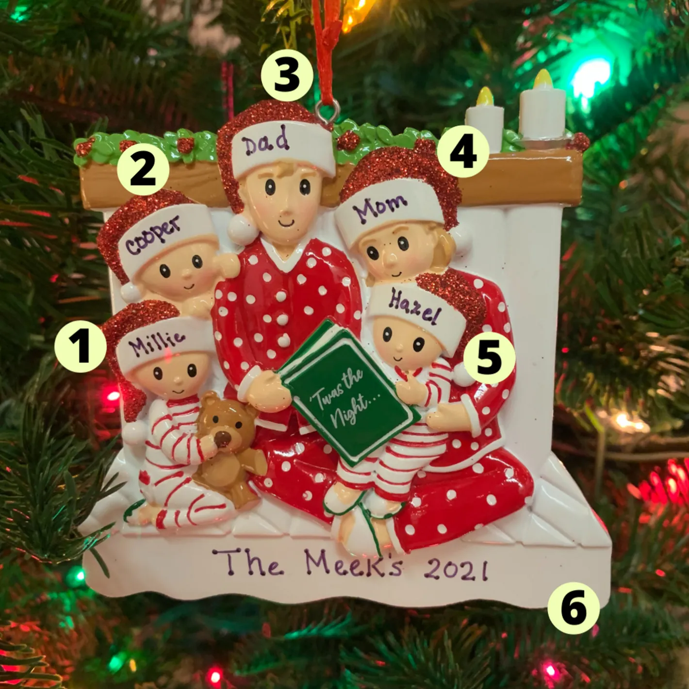 Polar X 4.5" Family of 5 Reading in Bed Personalized Christmas Ornament OR2025-5 Hot
