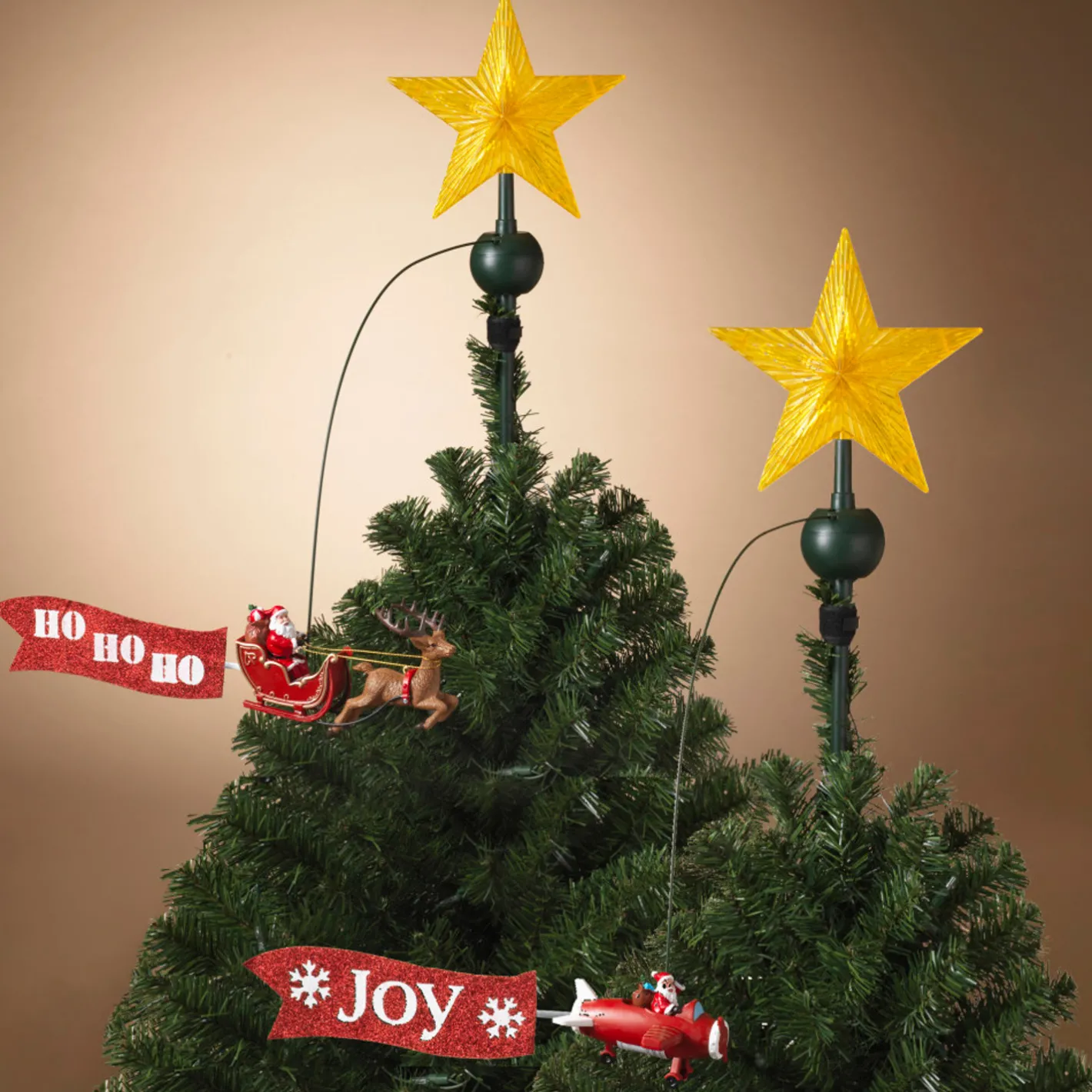 Gerson 20" JOY or Ho Ho Ho Electric Lighted Animated Santa Flying Around Tree Christmas Tree Topper 2604030 Discount