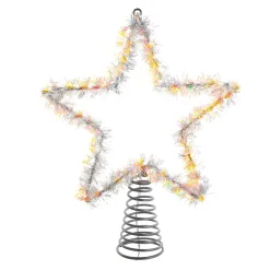 Kurt Adler 12.2" LED Lighted Warm White Silver Tinsel Star Christmas Tree Topper AD1022WW Best