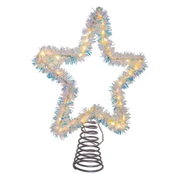 Kurt Adler 12.2" LED Lighted Warm White Silver Tinsel Star Christmas Tree Topper AD1022WW Best