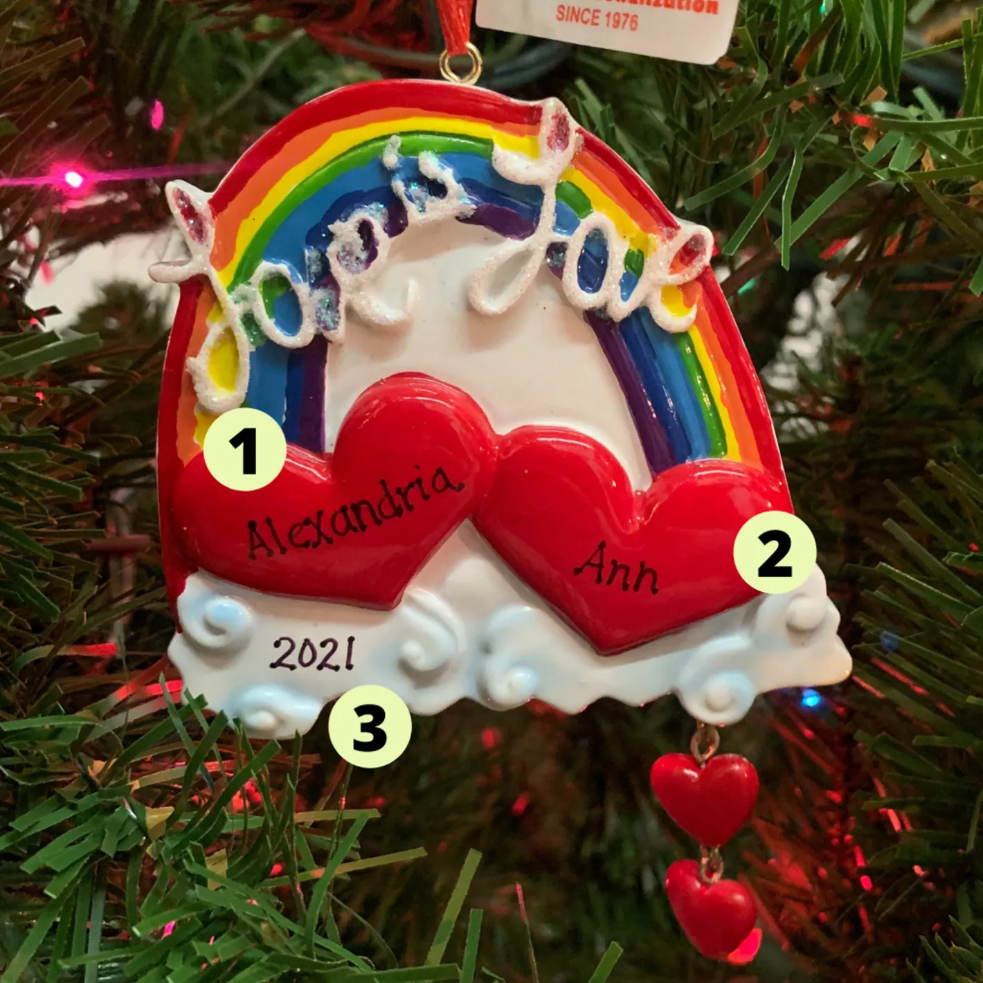 Kurt Adler 3.75" Love Is Love Rainbow Personalized Christmas Ornament W8454