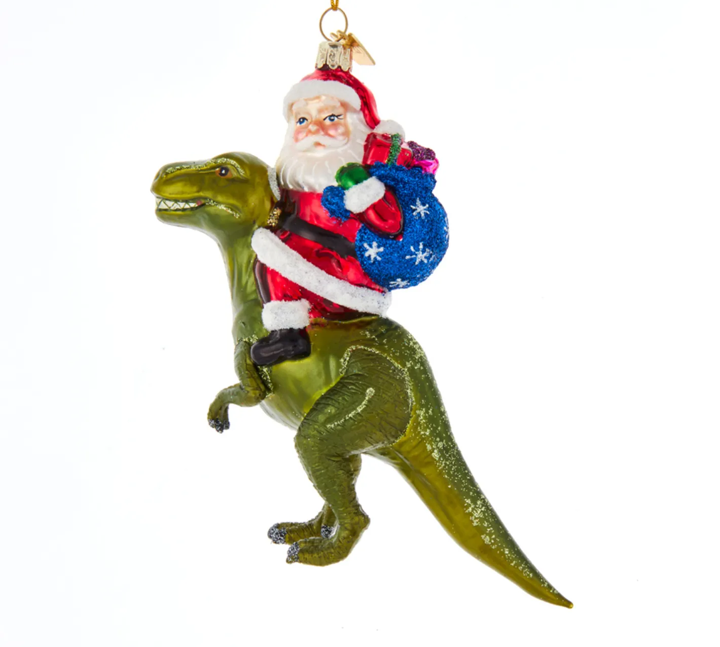 Kurt Adler 5.25" Noble Gems Santa On Dinosaur Glass Christmas Ornament NBX0064 Clearance