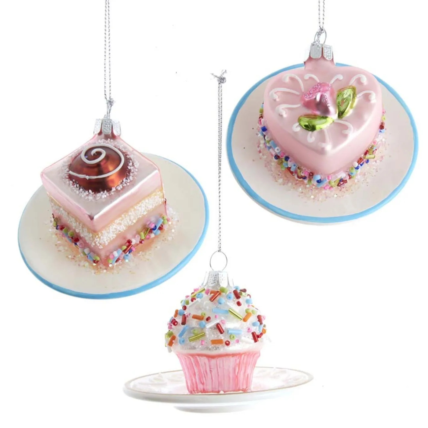 Kurt Adler 3.25" Pink Miniature Cake Glass Christmas Ornament C6374 Hot