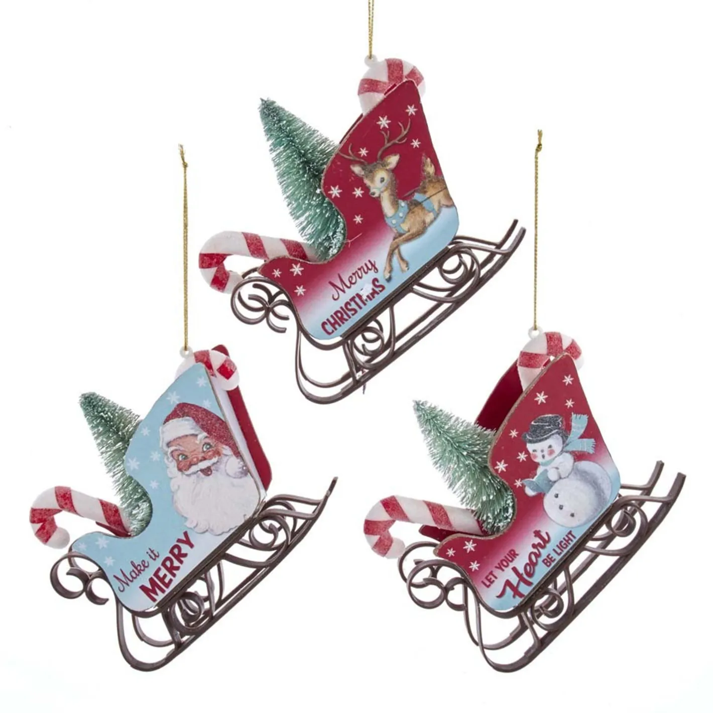 Kurt Adler 4.75" Retro Mini Sleigh With Tree Vintage Christmas Ornament T2807 Clearance