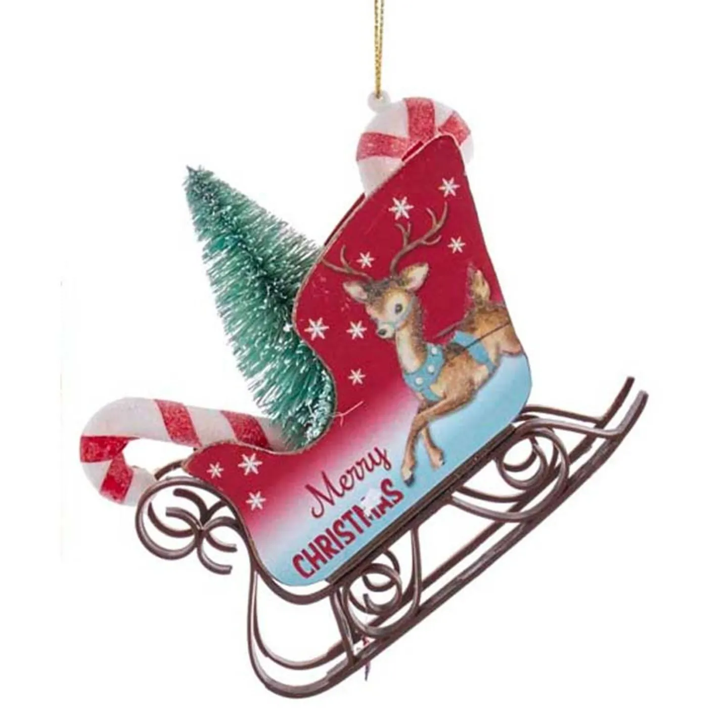 Kurt Adler 4.75" Retro Mini Sleigh With Tree Vintage Christmas Ornament T2807 Clearance