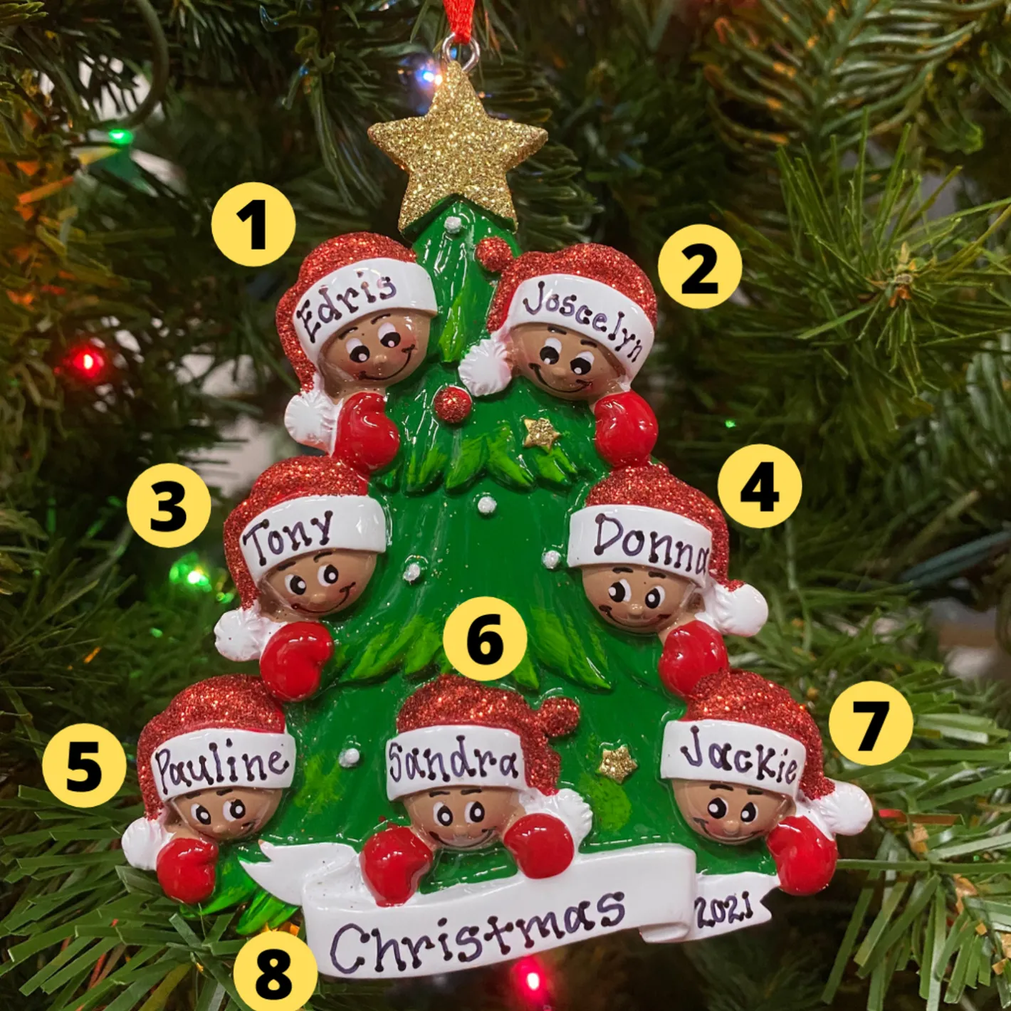 Polar X African American Christmas Tree Family of 7 Personalized Christmas Ornament AA827-7 New