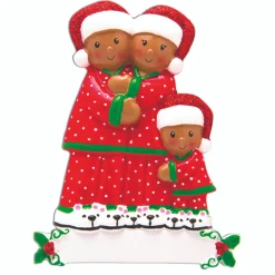 Polar X African American Pajama Family of 3 Personalized Christmas Ornament Sale