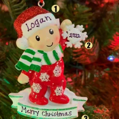 Polar X Baby In Red and Green Pajamas Holding Snowflake Personalized Christmas Ornament OR1920-RG Hot
