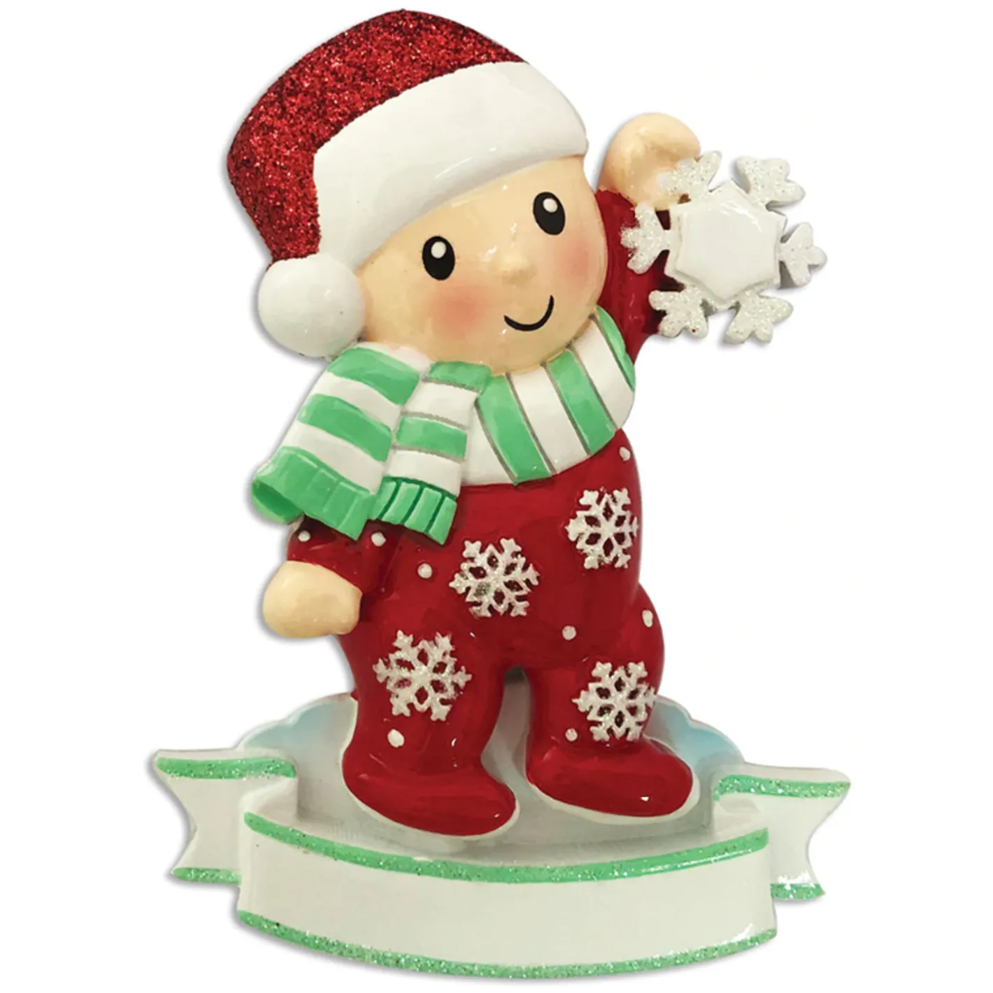 Polar X Baby In Red and Green Pajamas Holding Snowflake Personalized Christmas Ornament OR1920-RG Hot