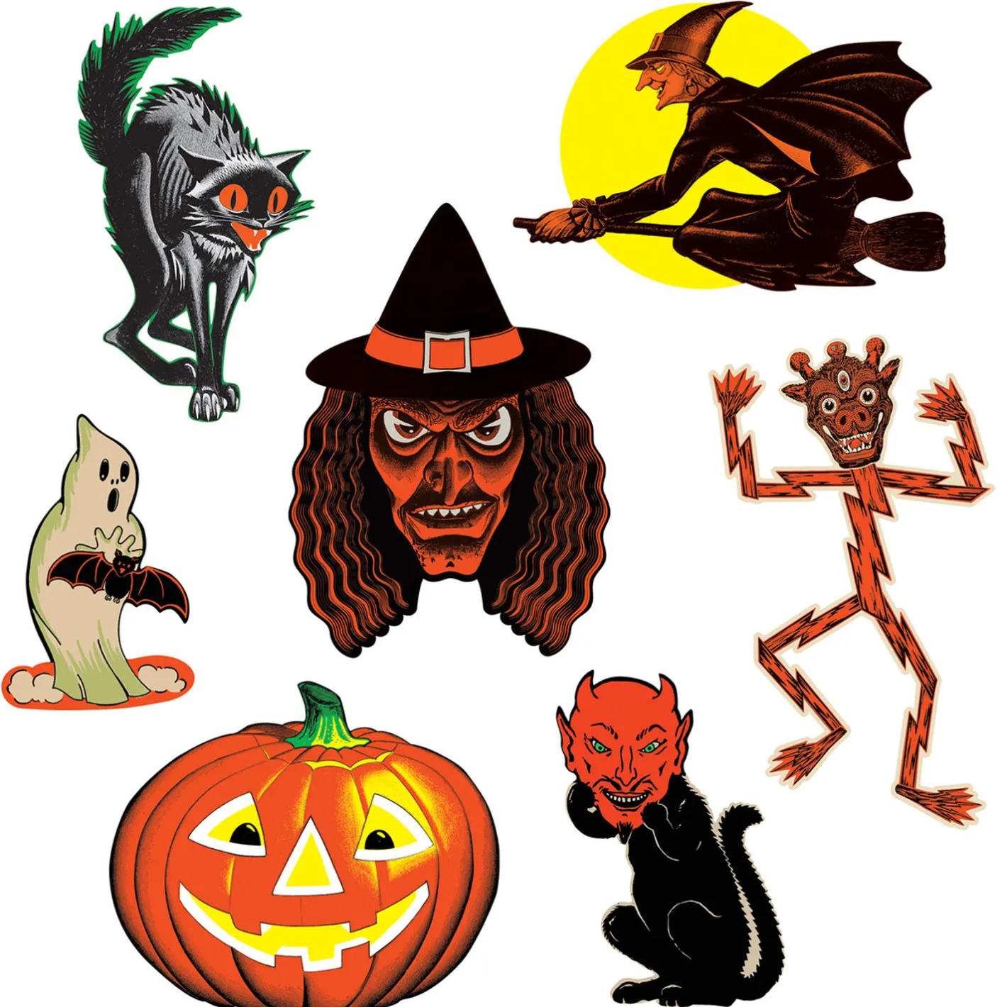 Beistle 9.5"-16" Vintage Halloween Classic Cutouts Set of 7 00429 Clearance