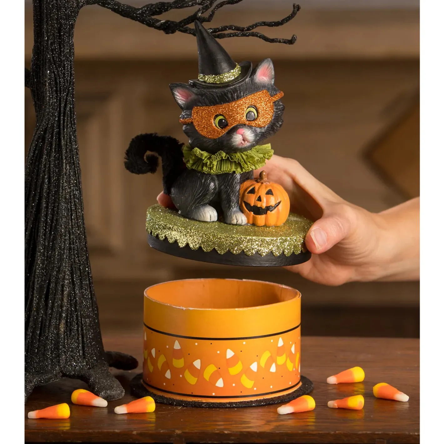 Bethany Lowe 8" Halloween Kitty Binks on Box Vintage Halloween Decoration TL3355 New