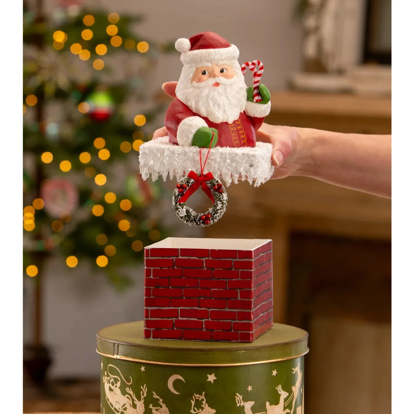 Bethany Lowe 7.75" Ho Ho Santa in Chimney Container Vintage Christmas Decor TL3363 New