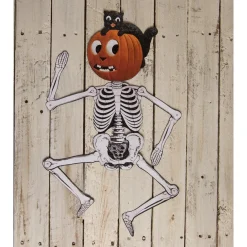 Bethany Lowe 30" Jack & Cat Hanging Posable Skeleton Tin Vintage Halloween Decoration TF3255 Outlet