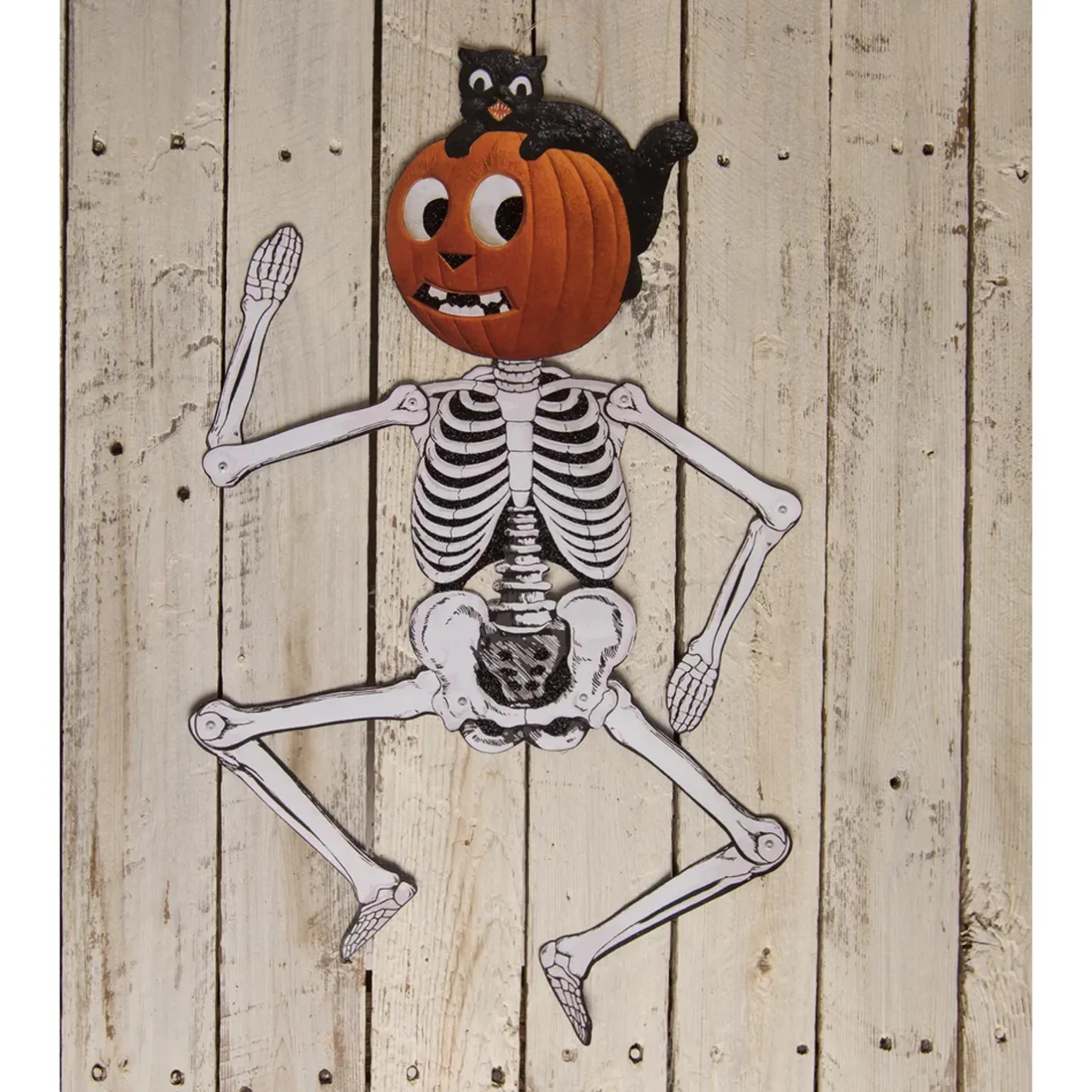 Bethany Lowe 30" Jack & Cat Hanging Posable Skeleton Tin Vintage Halloween Decoration TF3255 Outlet