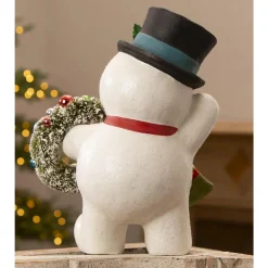 Bethany Lowe 17.25" Large Snowman with Wreath Vintage Inspired Christmas Figure TJ3321 Online