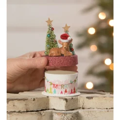 Bethany Lowe 5" Merry Brights Deer on Box Christmas Decoration TL2375
