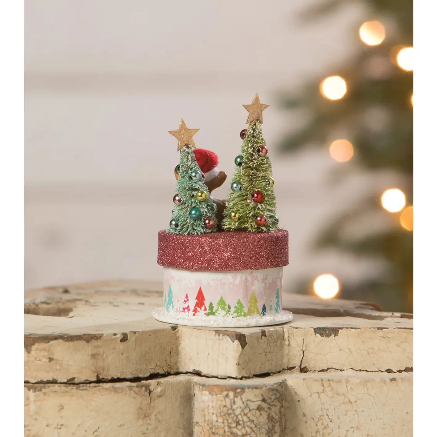 Bethany Lowe 5" Merry Brights Deer on Box Christmas Decoration TL2375