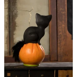 Bethany Lowe 9.5" Vintage Inspired Seated Cat on Pumpkin Halloween Figure TL3361 Outlet