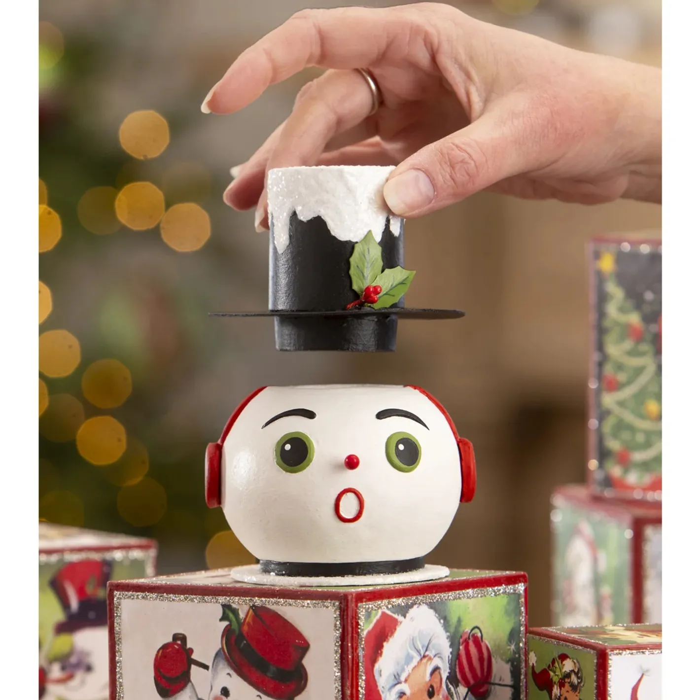Bethany Lowe 4.25" Vintage Surprised Snowman Container Christmas Decoration TF3276 Online