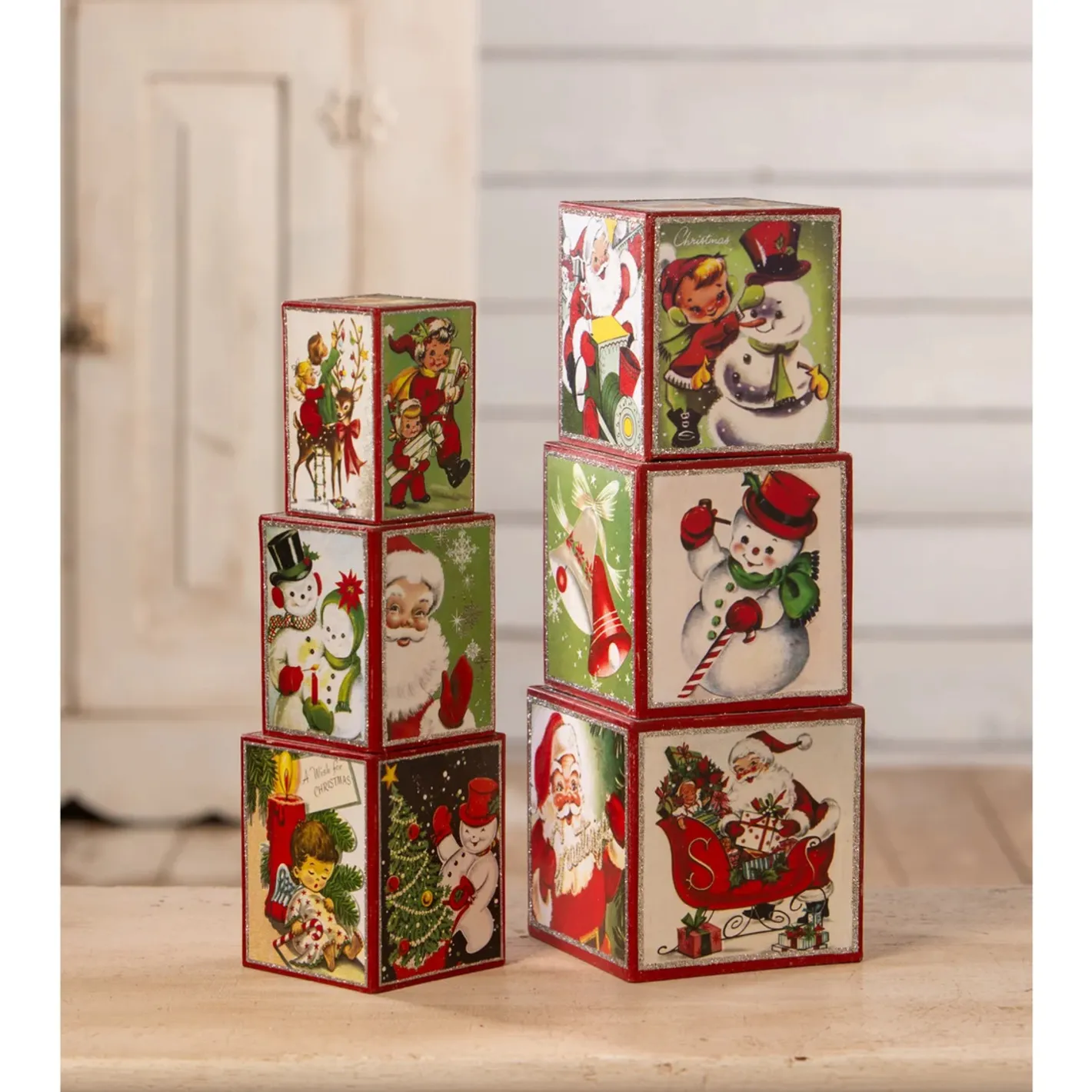 Bethany Lowe Set of 6 Kitschmas Stacking Blocks Vintage Christmas Decoration TL3364 Discount