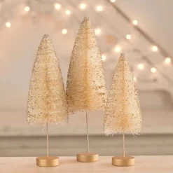 Bethany Lowe Set of 3 Opal Gold Glow Bottle Brush Trees Christmas Decoration LC1616 Discount