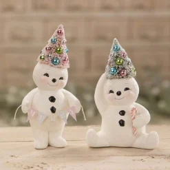 Bethany Lowe Set of 2 Pastel Snowmen Christmas Figures Hot