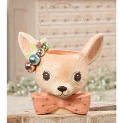 Bethany Lowe Small or Large Pink Pastel Fawnie Bucket Vintage Christmas Decor New