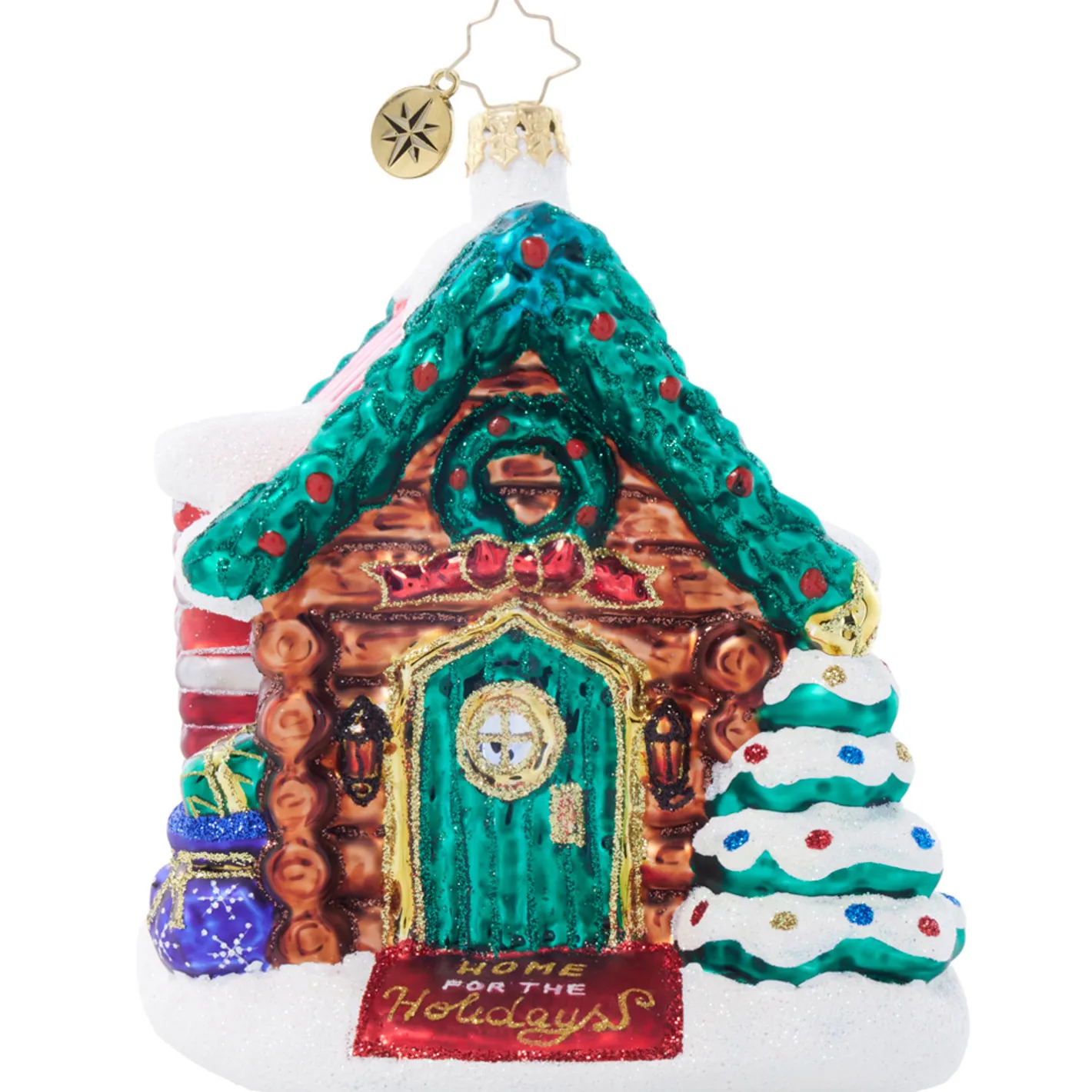 Christopher Radko Hidden Woods Hideaway Log Cabin Glass Christmas Ornament 1022049 Clearance