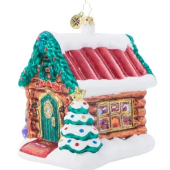 Christopher Radko Hidden Woods Hideaway Log Cabin Glass Christmas Ornament 1022049 Clearance