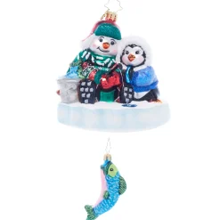 Christopher Radko Ice Fishing Snow Pals Glass Christmas Ornament 1021927 New