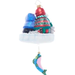 Christopher Radko Ice Fishing Snow Pals Glass Christmas Ornament 1021927 New
