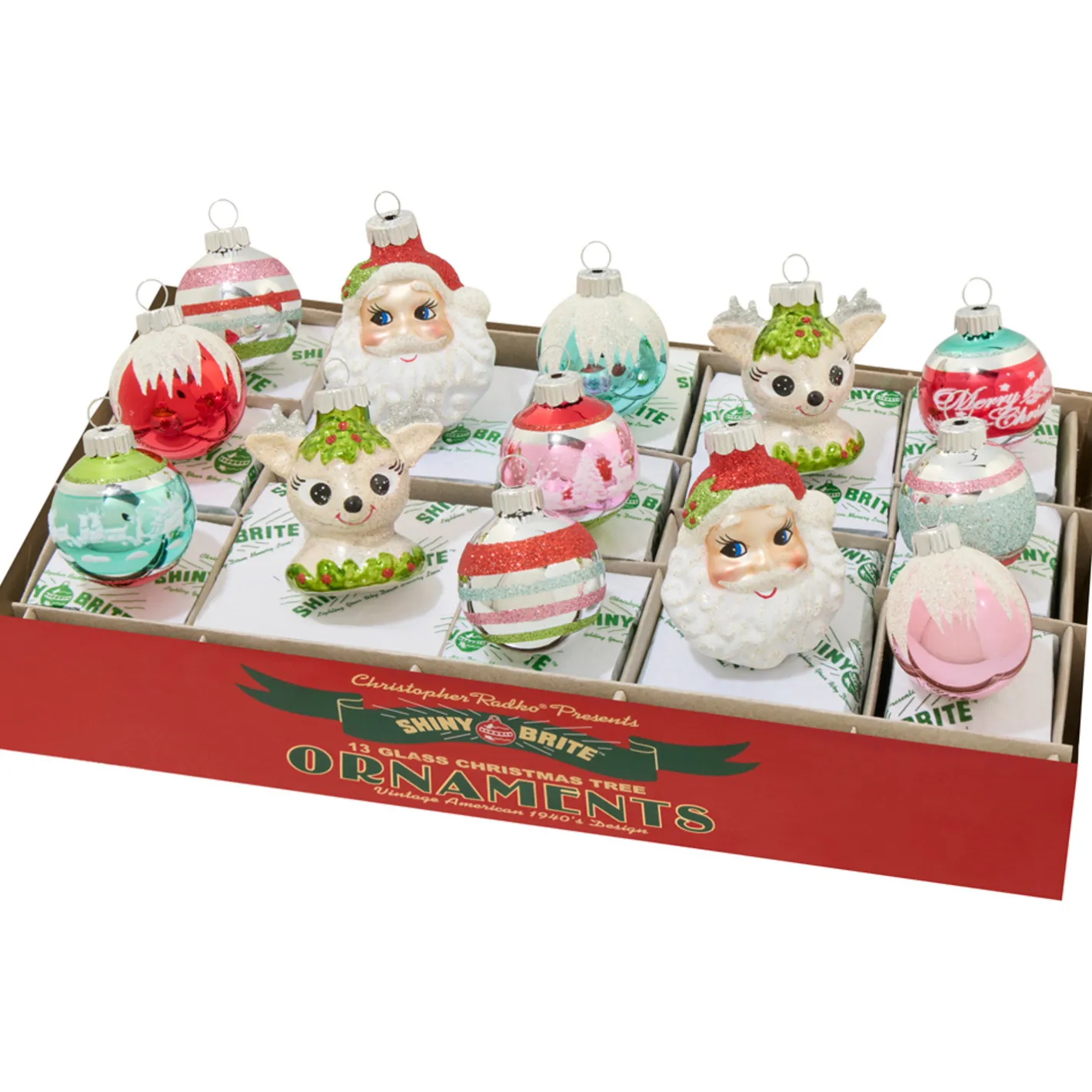 Shiny Brite Christopher Radko Festive Fete 13 Ct Figures and Decorated Rounds 4028277 Hot