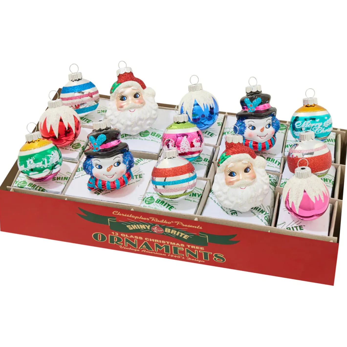 Shiny Brite Christopher Radko Christmas Confetti 13 Count Figures and Decorated Rounds Glass Christmas Ornament Set 4028270 Sale