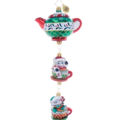 Christopher Radko Two Merry Mischief Makers Teapot Glass Christmas Ornament 1021902 Sale