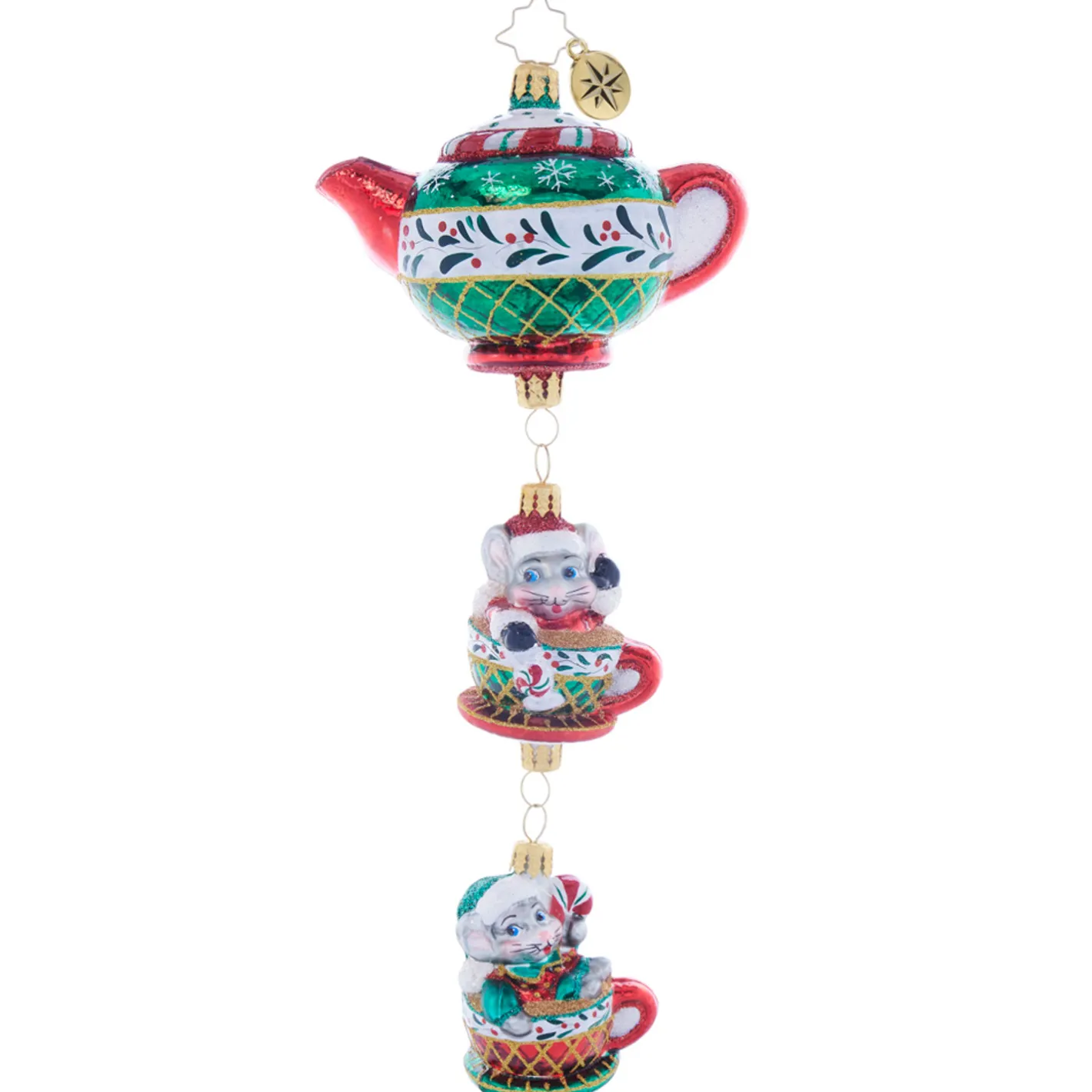 Christopher Radko Two Merry Mischief Makers Teapot Glass Christmas Ornament 1021902 Sale