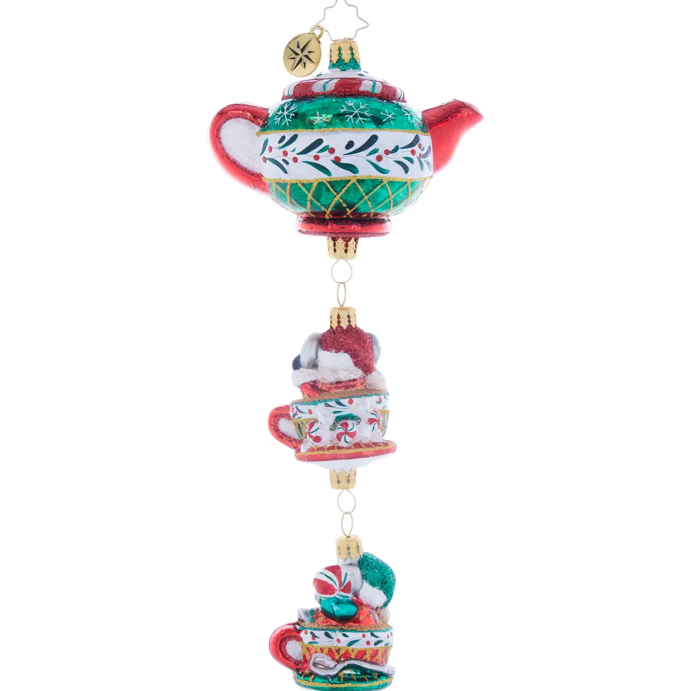 Christopher Radko Two Merry Mischief Makers Teapot Glass Christmas Ornament 1021902 Sale