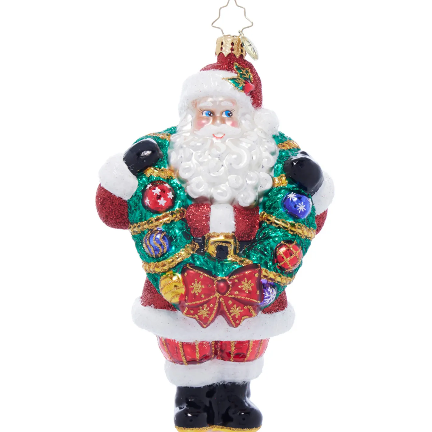 Christopher Radko Wreath Wrangler Claus Glass Christmas Ornament 1021986
