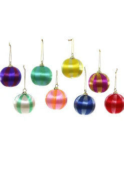 Cody Foster Co Cody Foster 3" Set of 8 Striped Bright Color Satin Vintage Inspired Christmas Ornaments MO-5507-L Clearance