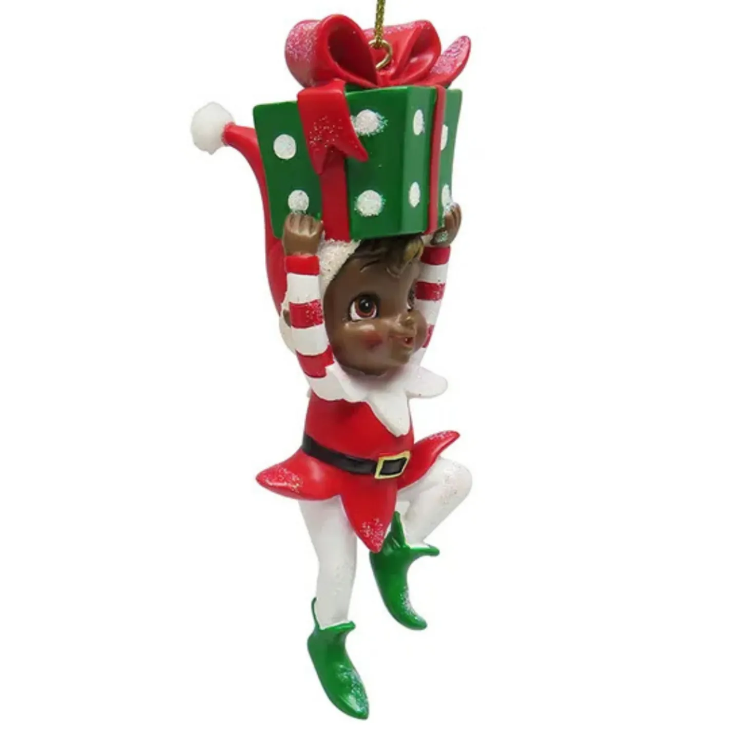 Kurt Adler 3.3" African American Elf with Candy Cane or Gift Box TD1820