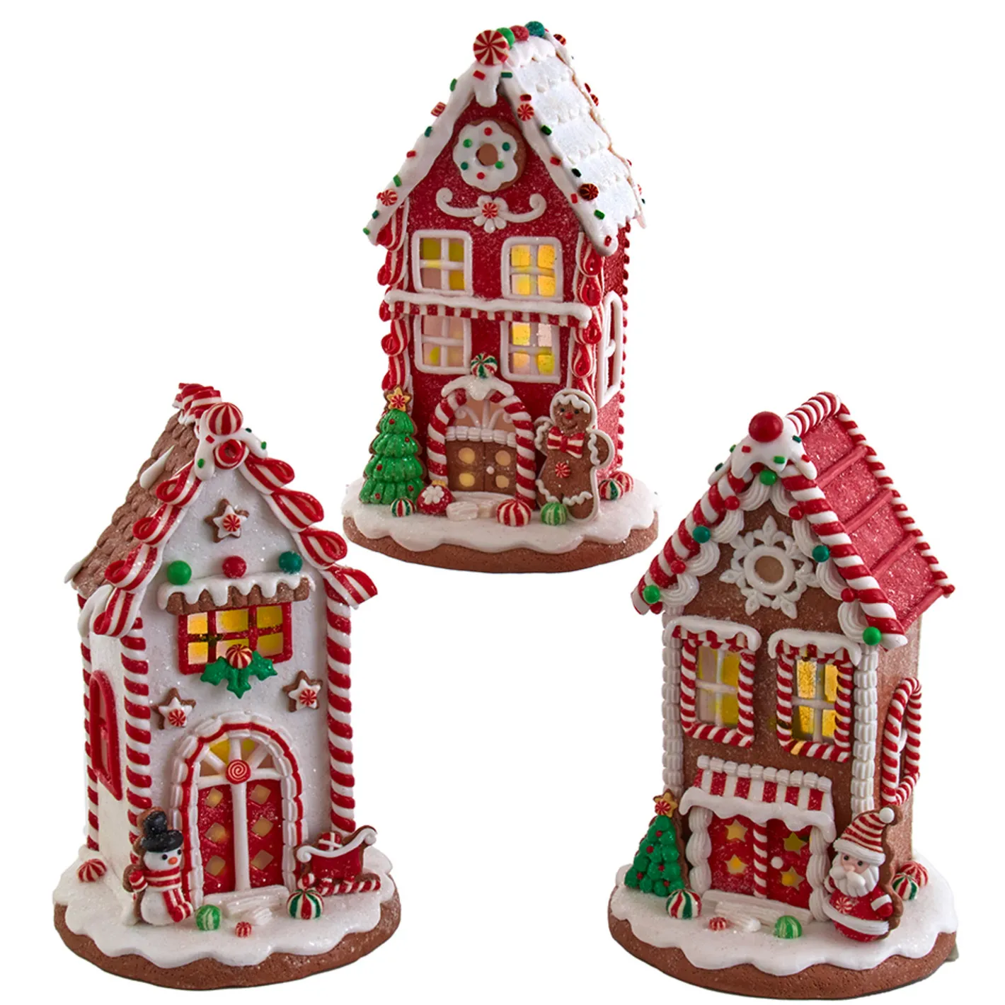 Kurt Adler 8.5" Battery Operated Lighted Red and White Gingerbread Houses GBJ0037 Hot