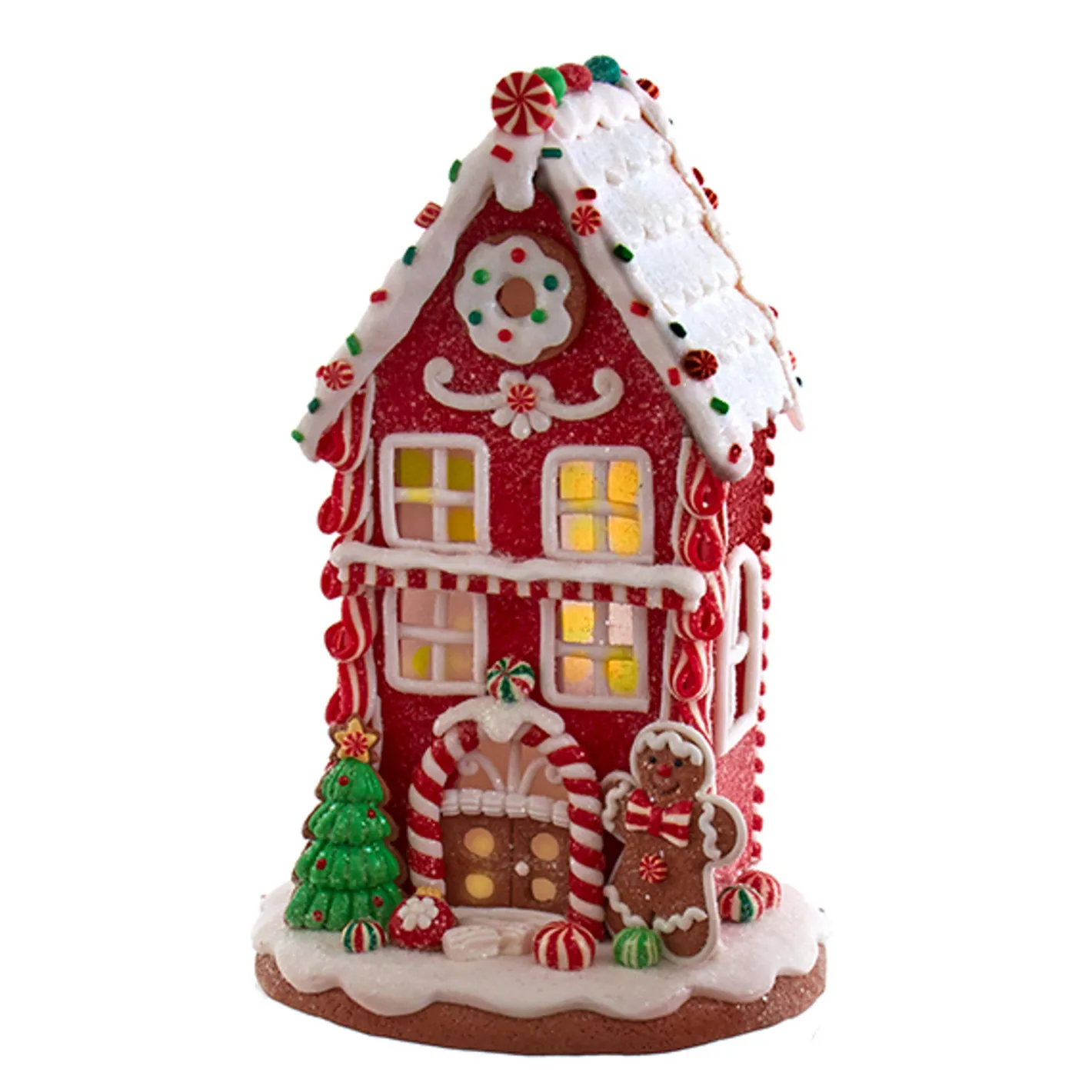 Kurt Adler 8.5" Battery Operated Lighted Red and White Gingerbread Houses GBJ0037 Hot