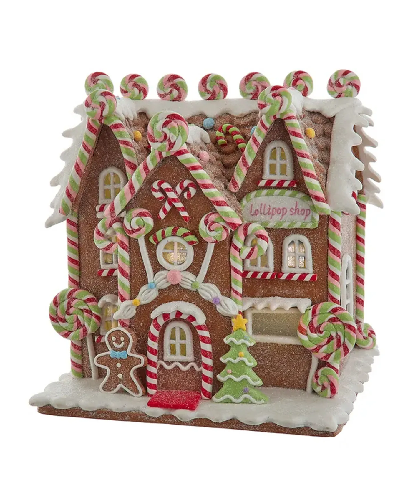 Kurt Adler 8" Battery Operated LED Lighted Gingerbread Lollipop Shop JEL1416 Outlet