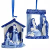 Kurt Adler 3" Blue Delft Porcelain Manger Christmas Ornament J7428 Discount