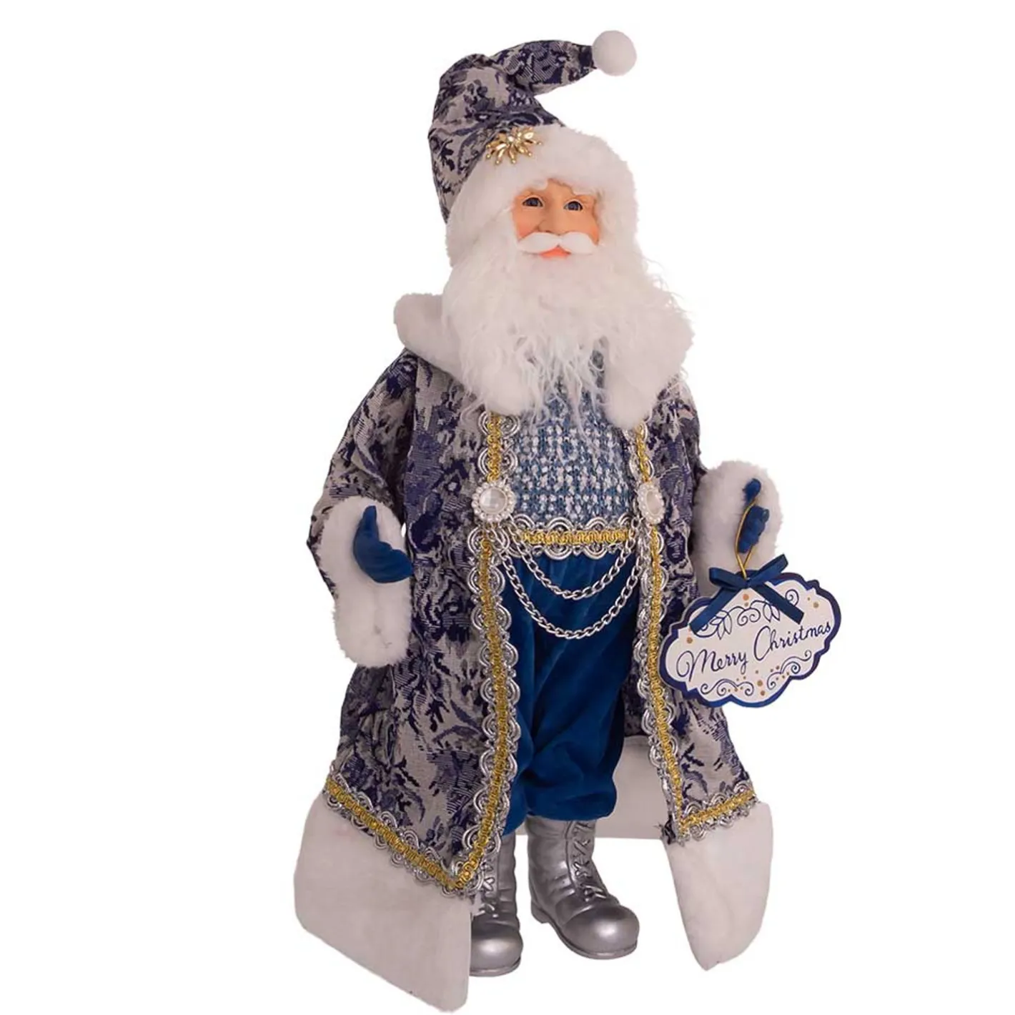 Kurt Adler 18" Blue Delft Santa Holding Sign Christmas Figure J6098